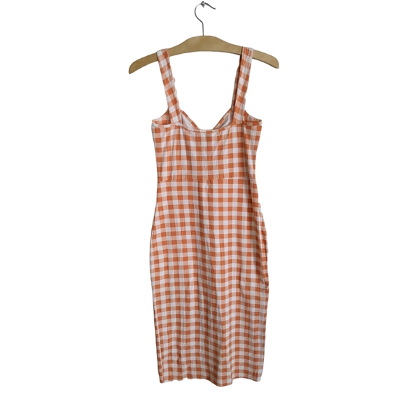 ASOS Pencil Bodycon Sweetheart Sleeveless Dress in Gingham Orange - Picture 2 of 5